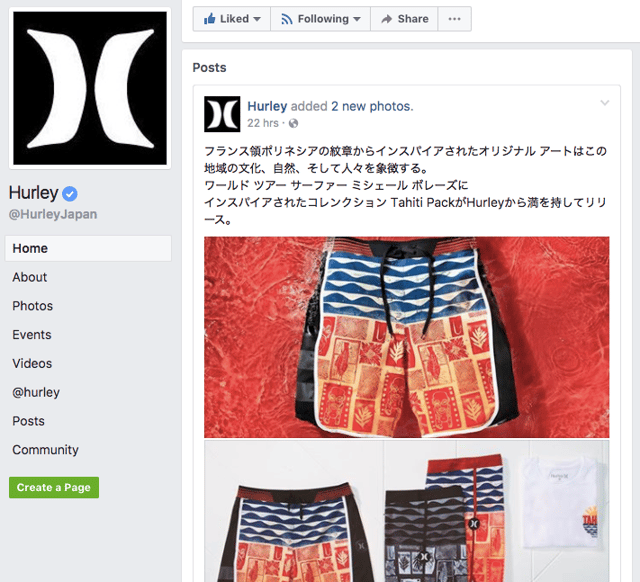 Hurley Japan Facebook posts